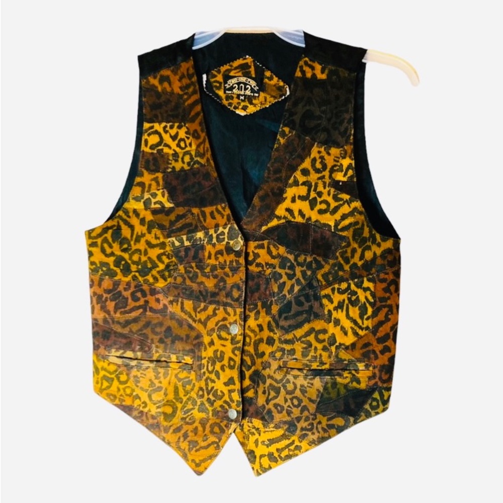Vintage‎ 100% Leather Patchwork Vest Animal Peint Sz M